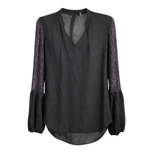 Elie Tahari Silk Black Blouse with Purple Lace Sleeves - Size XS